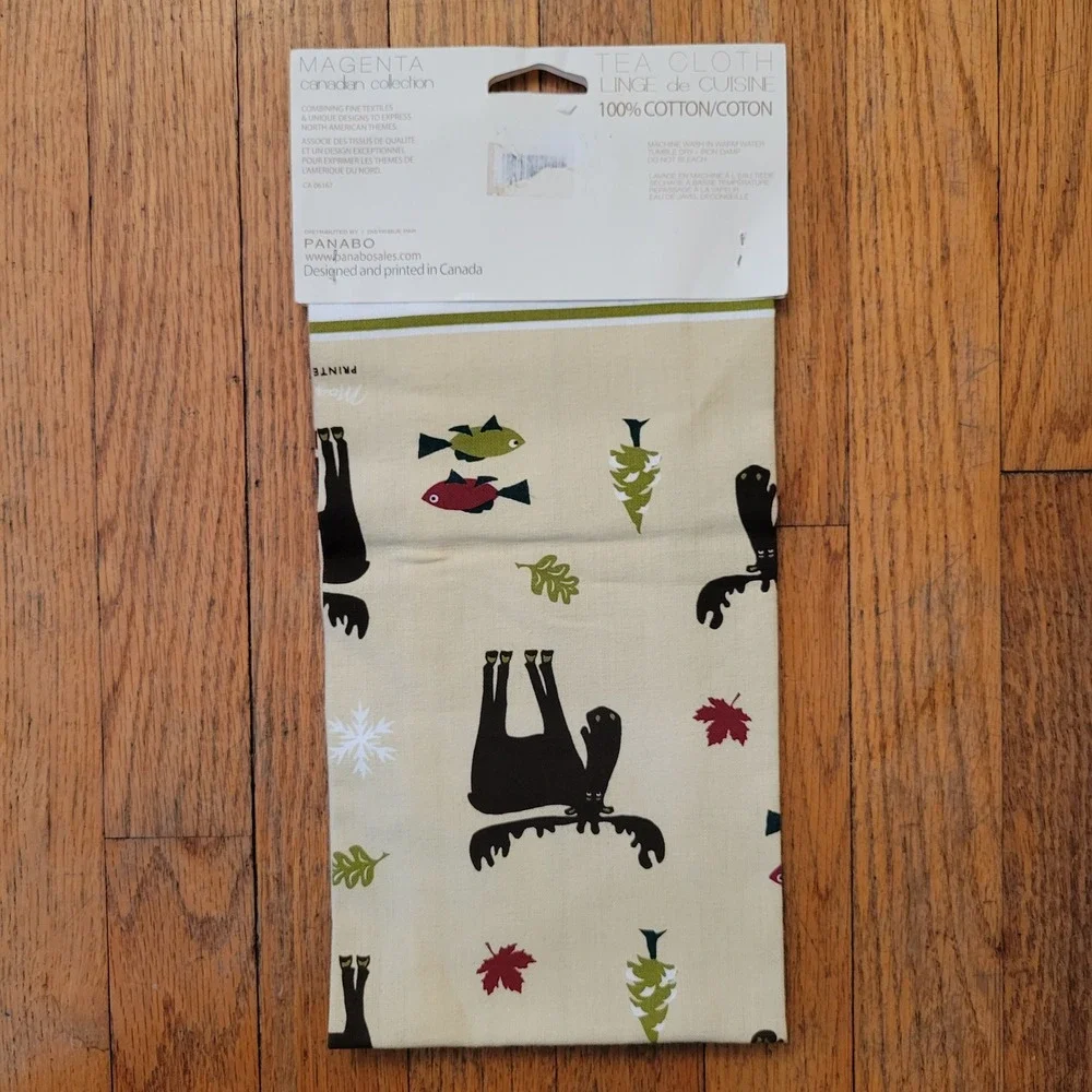 Tea Towel Tan Moose Fish Canadian‎ Collection Cotton Display Deor Gift Cabin